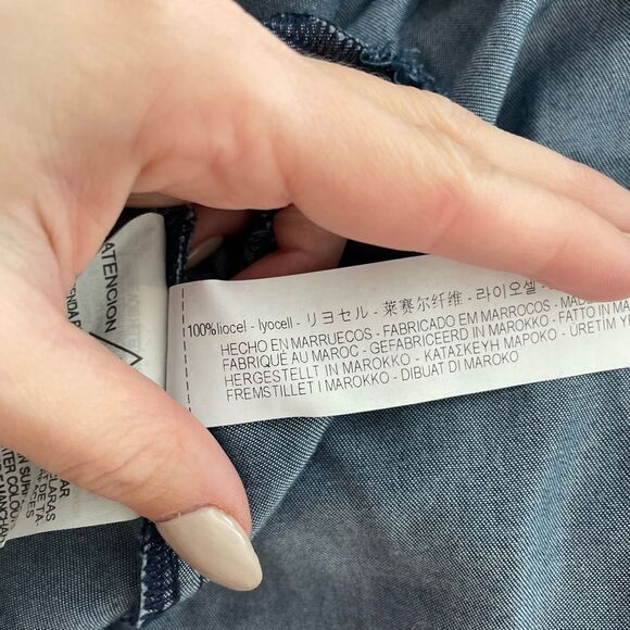 Zara Chambray Maxi Dress Sleeveless High Neck Classic Sz Large Blue Tencel - Picture 6 of 7